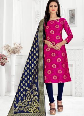 Dark Pink Banarasi Silk Party Wear Weaving Churidar Suit